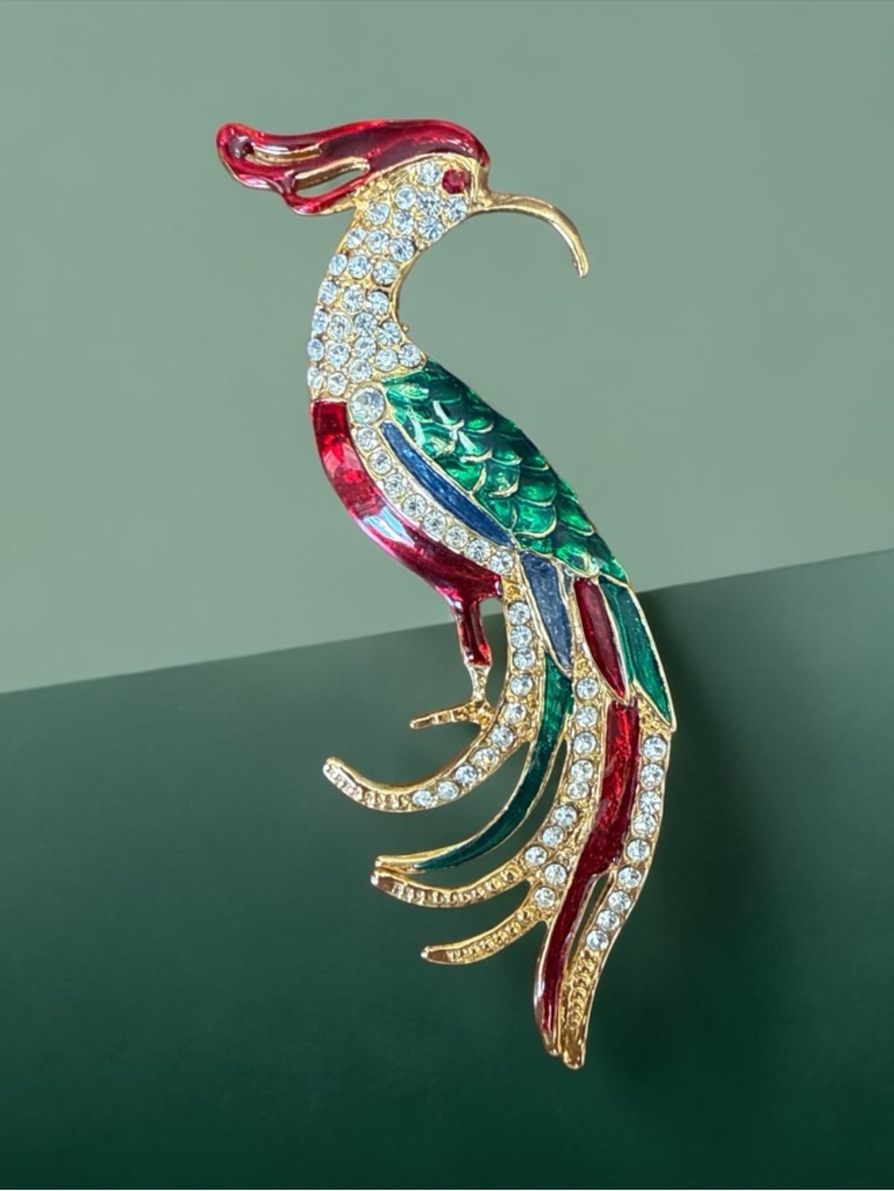 Vintage Lee Sands Enamel Rhinestone Peacock Bird of Paradise Brooch Pin - Picture 2 of 6